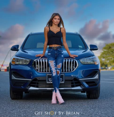 high school senior girl with car